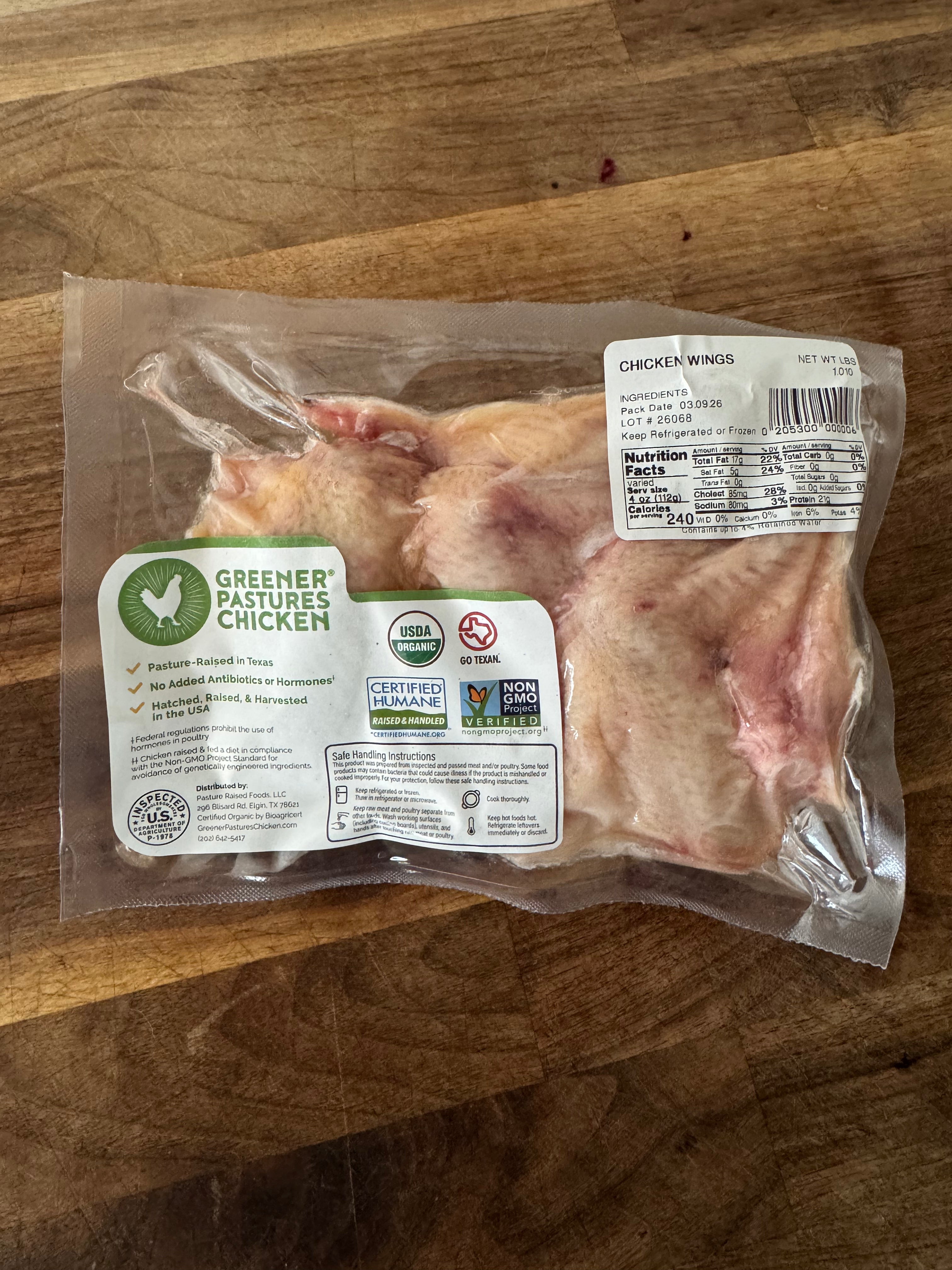 Organic Whole Chicken Wings (approx 1lb)