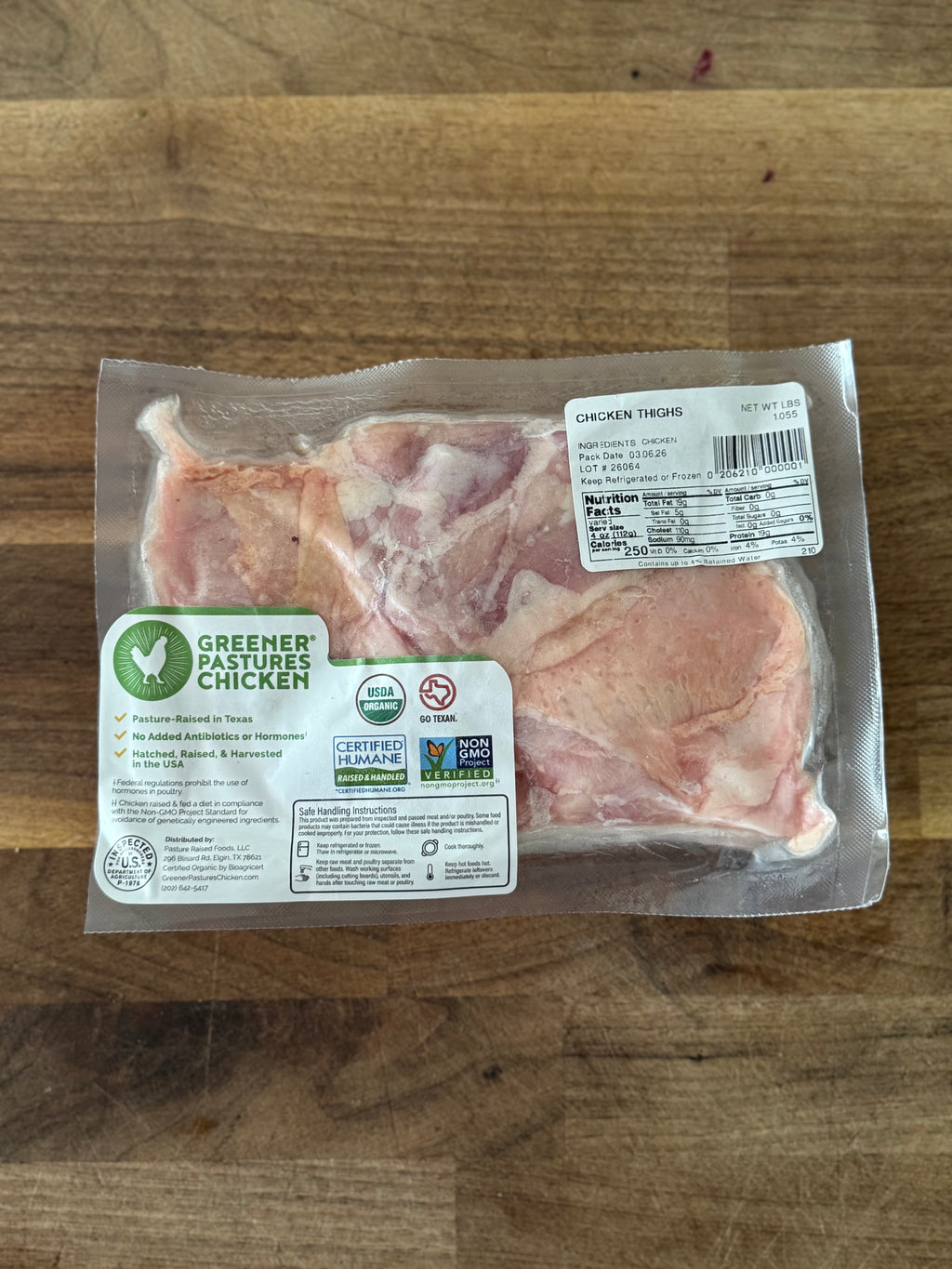 Organic Whole Chicken Thighs (4 pack, ~16oz)