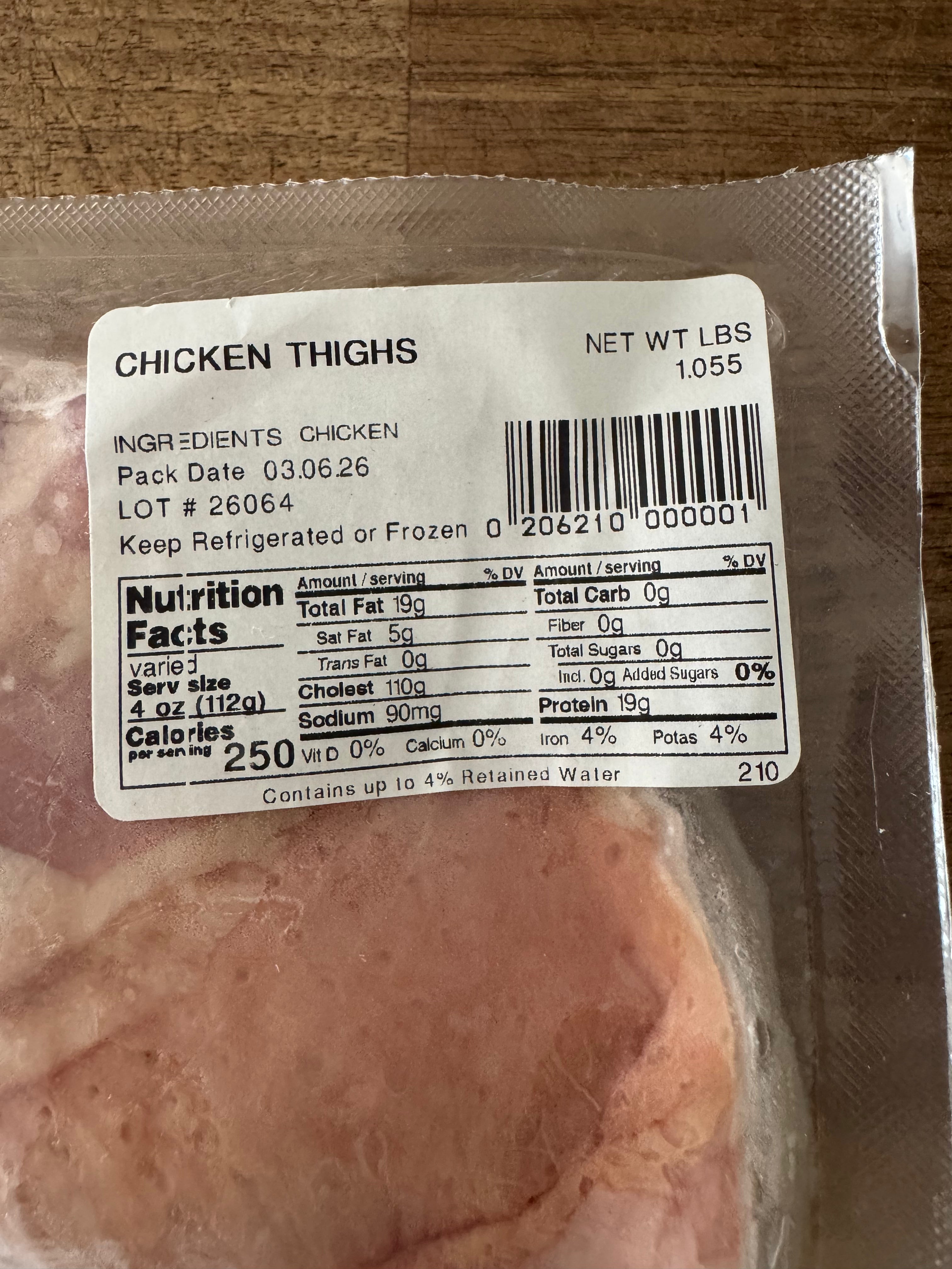 Organic Whole Chicken Thighs (4 pack, ~16oz)