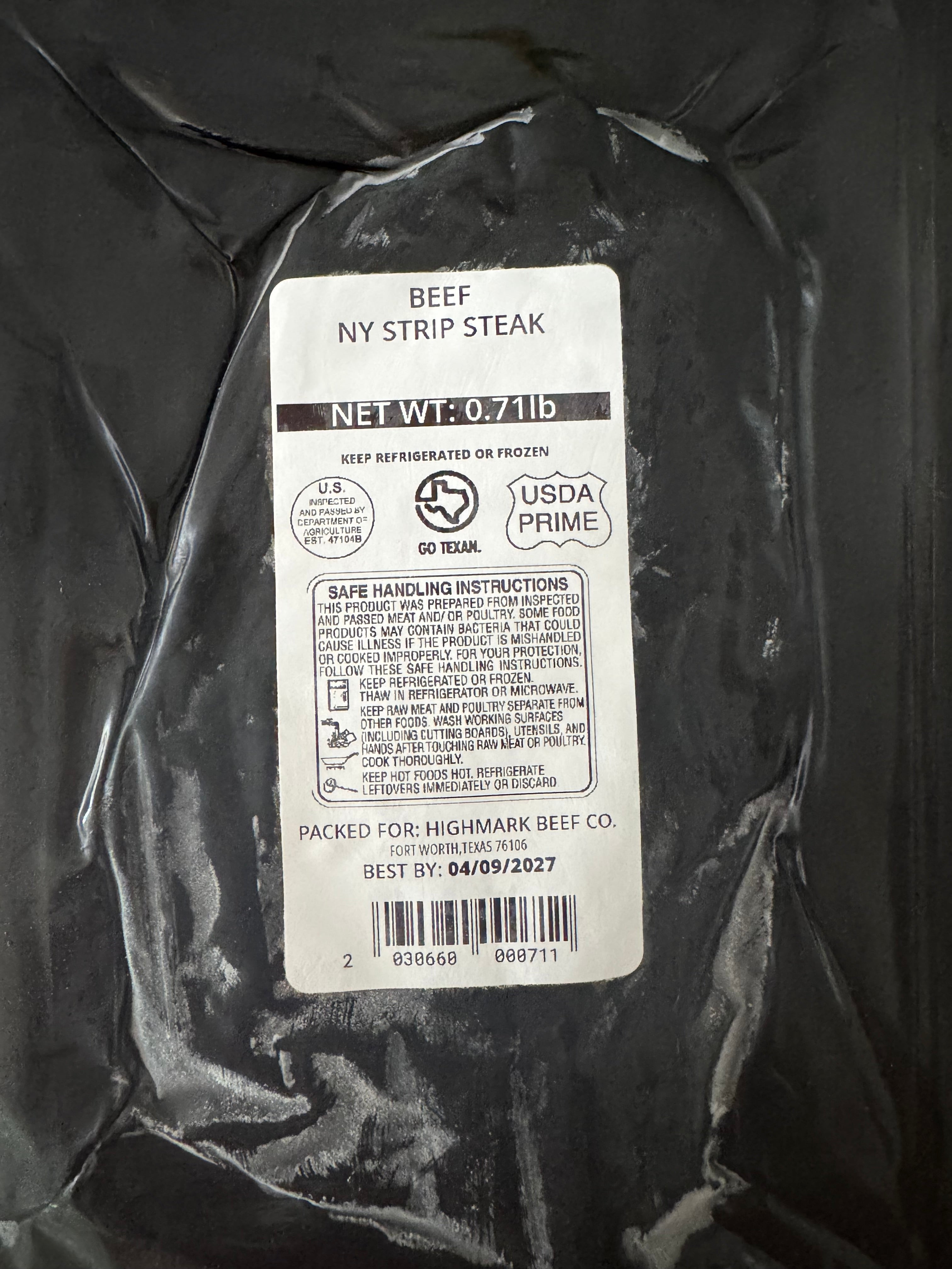 New York Strip Steak (approx 10oz)