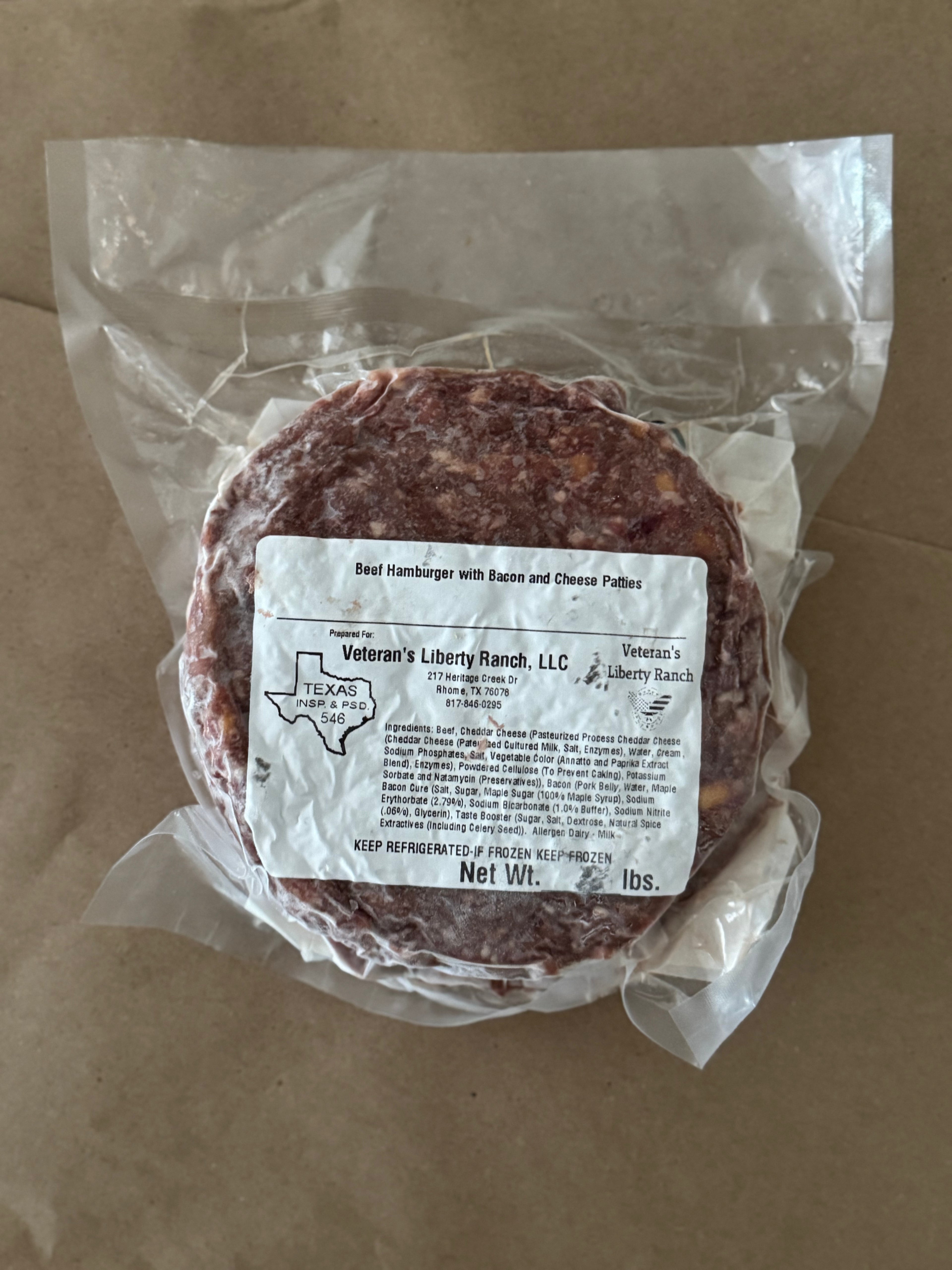 Bacon & Cheese Beef Patties (93/7, Pasture-Raised, Grass-Fed & Finished, 1 lb)