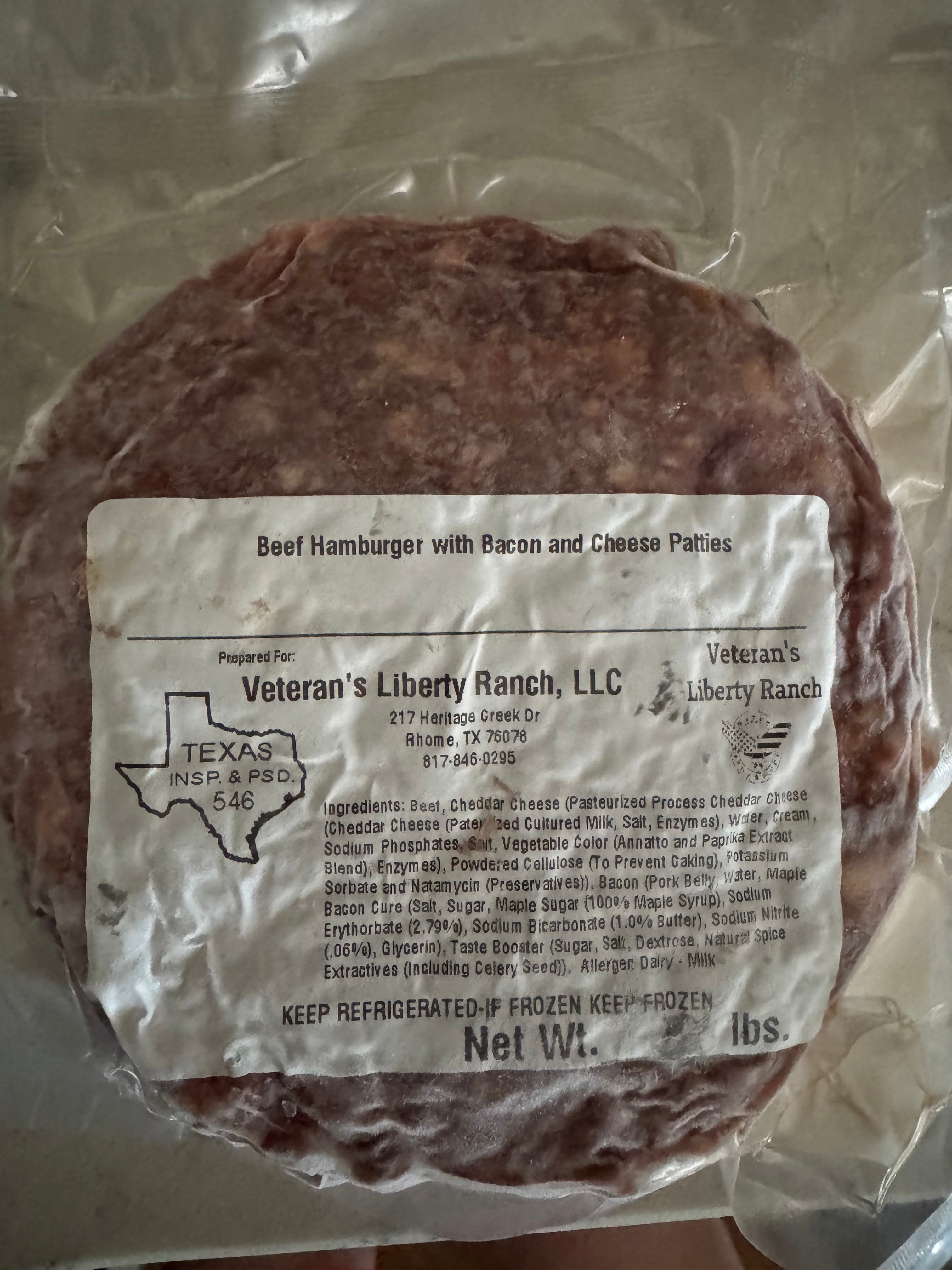 Bacon & Cheese Beef Patties (93/7, Pasture-Raised, Grass-Fed & Finished, 1 lb)