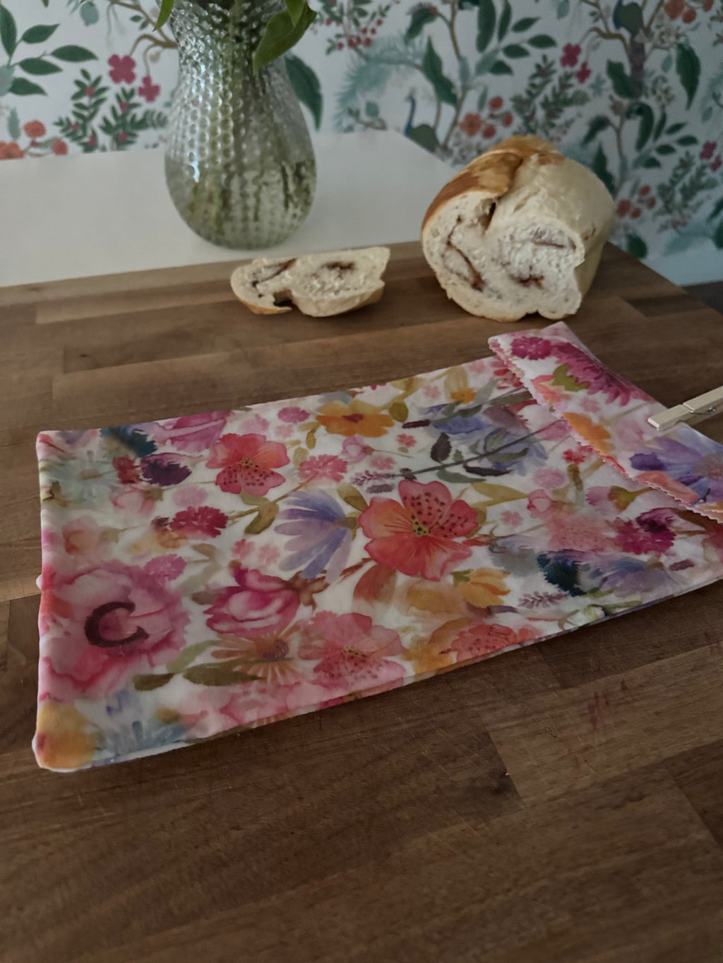 Beeswax Bread Bag (Pink Floral)