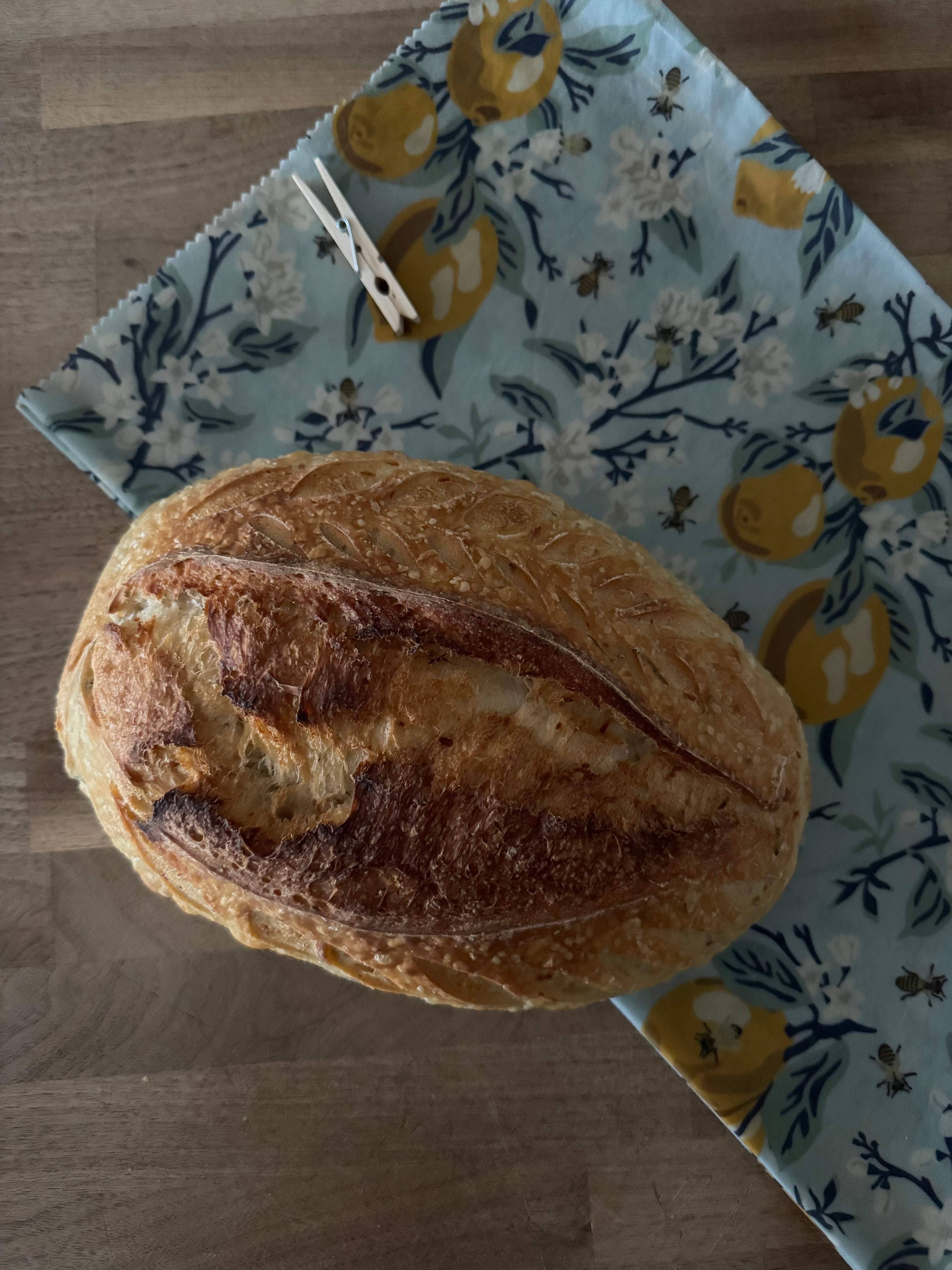 Beeswax Bread Bag (Lemons on Blue)