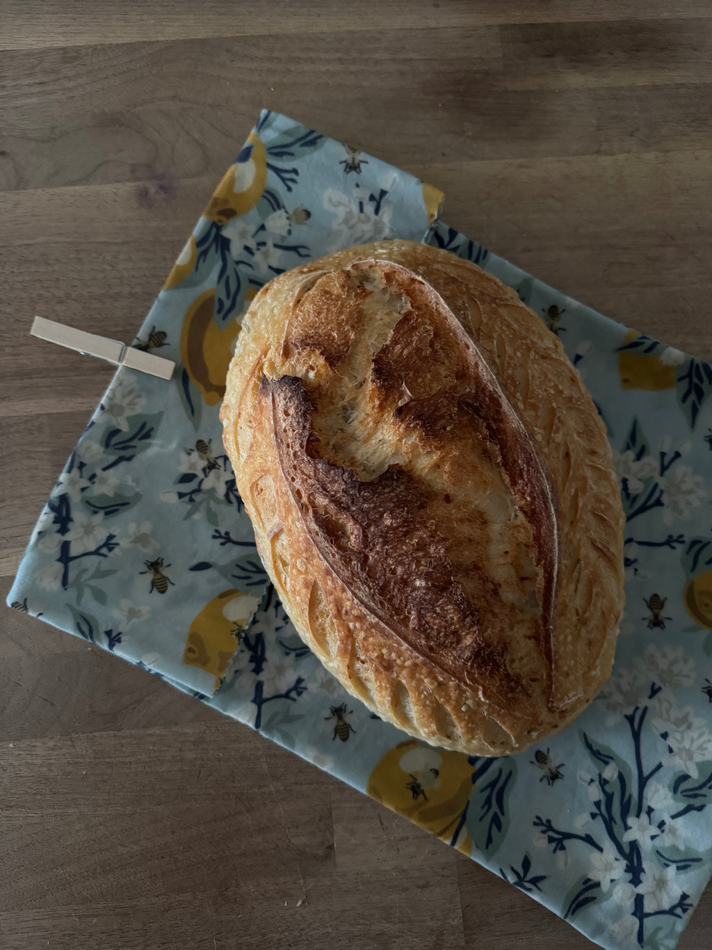 Beeswax Bread Bag (Lemons on Blue)