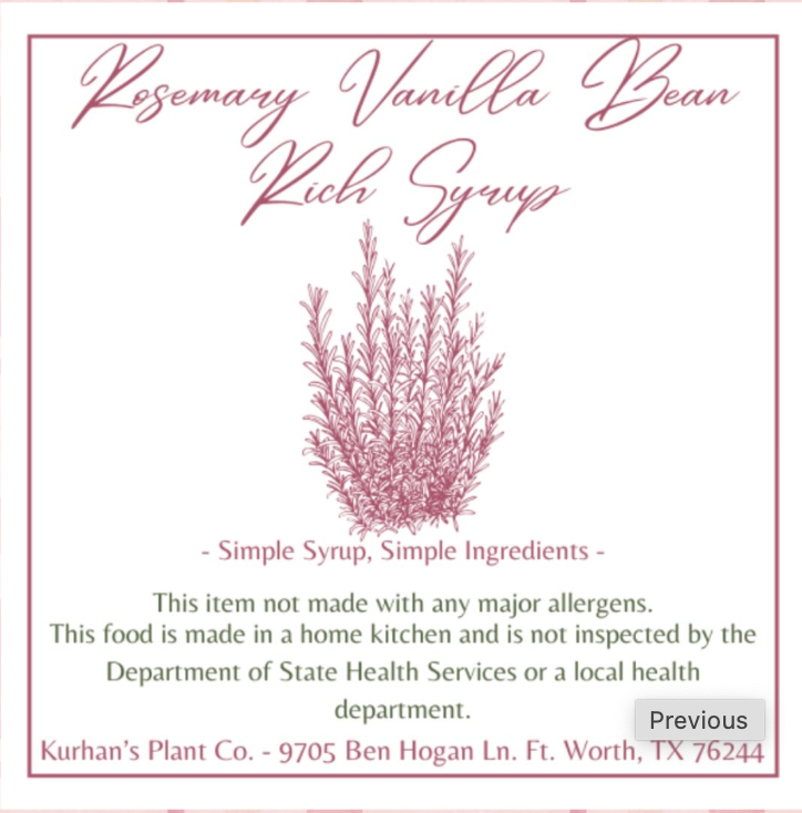 Homegrown Rosemary & Organic Vanilla Rich Syrup (17oz)